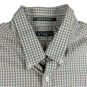 Eddie Bauer Shirt Men XL Relaxed Fit Beige Plaid Long Sleeve Button‎ Down Preppy